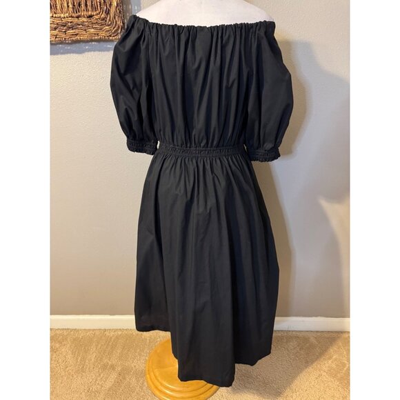 Gap Midi Dress M Medium Black Puff Sleeve Pockets Cotton Poplin A Line Washable - Picture 6 of 11